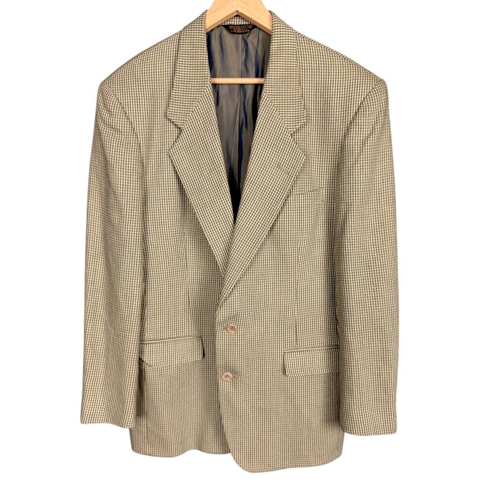 Vintage Pierre Cardin Brown & Green Houndstooth Men's 44R Work Office Blazer